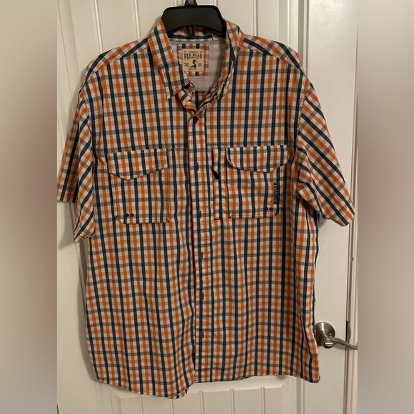 Red Head Brand Co Orange Plaid Button Front Short Sleeve Shirt Mens XL - Picture 1 of 8